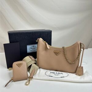 Prada Re-edition Saffiano Leather bag Beige